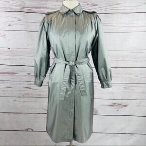 Hillary Fashions green metallic trench coat with removable zip lining